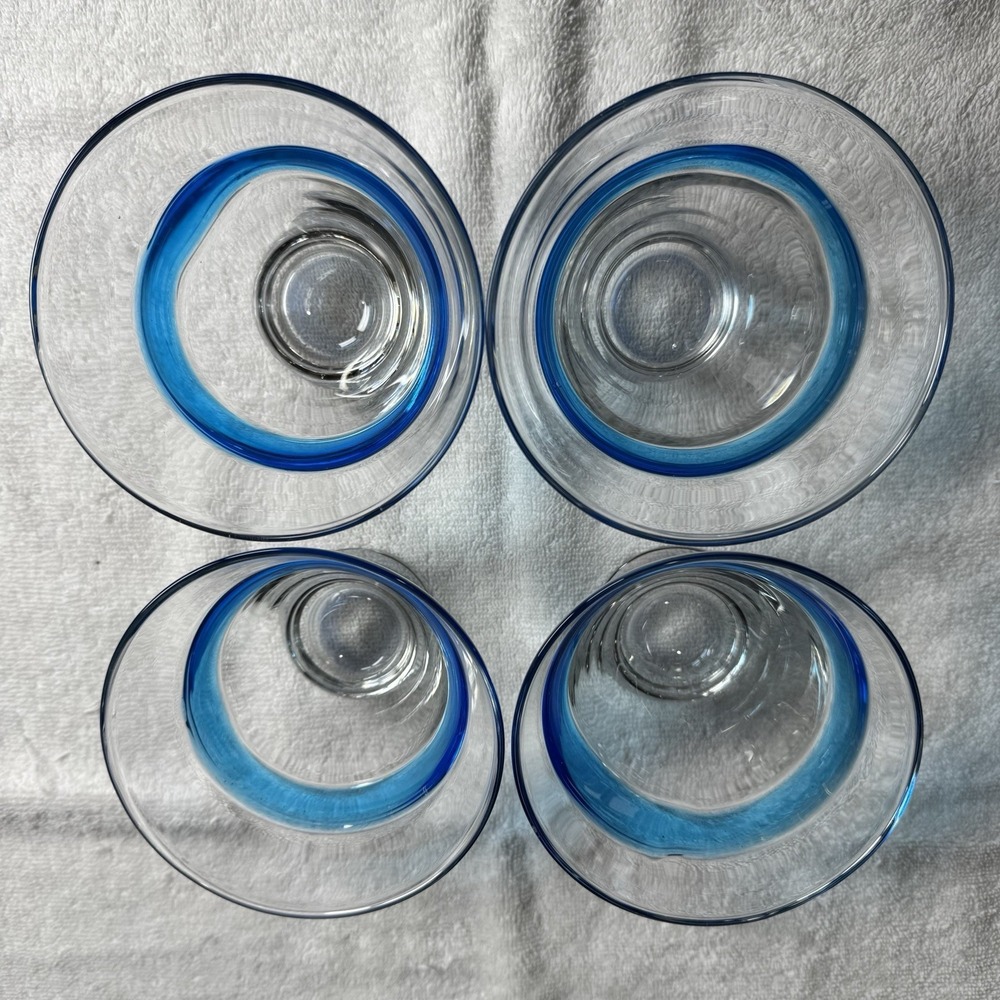 Vintage Murano Crystal Aqua Swirl Cosmo Stemless Martini Glasses- Set of 4 - Picture 4 of 6